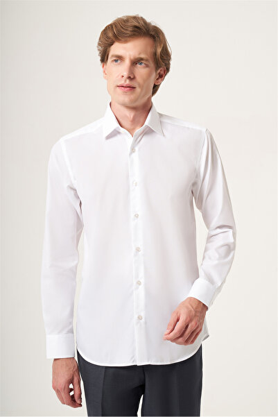 İmza White Italian Collar Slim Fit Easy-Iron Cotton Shirt 1004265269
