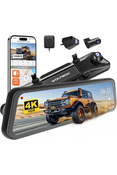 WOLFBOX كاميرا لوحة القيادة G900 Tripro Cabin-N ثلاثية القنوات بدقة 4K، مع ال...
