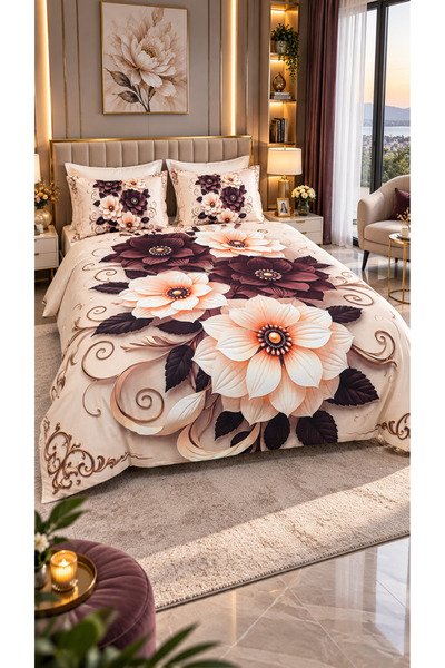 AYBERK HOME TEXTİLE طقم غطاء لحاف مزدوج من القطن من SARAY مكون من 6 قطع مع مل...