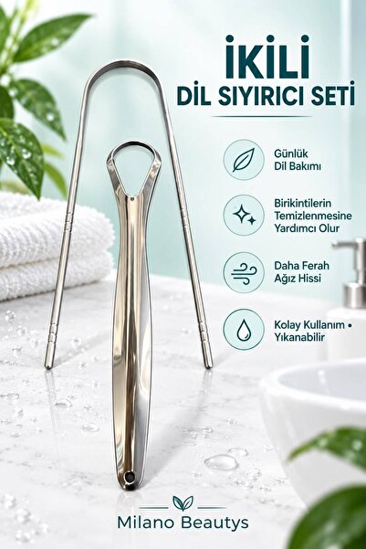 MİLANO BEAUTYS Paslanmaz Çelik Dil Temizleyici ve Dil Sıyırıcı -2 Parça