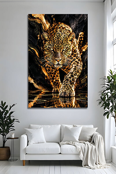 Parıltı Yayınları 3D Modern Siyah Gold Lüks Yürüyen Leopar Dekoratif Ev Ofis ...