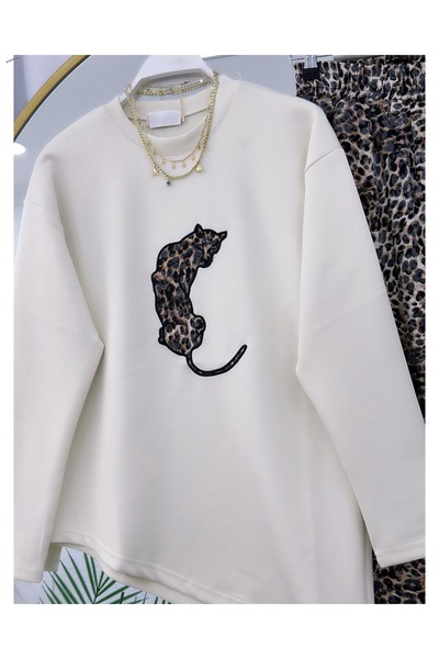 YEDİLALE LEOPAR DETAYI V KESİM TUNİK PANTOLON İKİLİ TAKIM