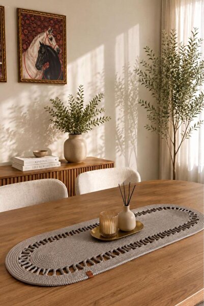 Çeyiz Diyarı Karanfil Luxury Crochet 33X100 cm Oval Runner Mink