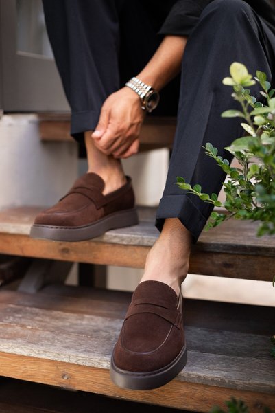 TETRİ Denver Model Genuine Leather Handmade Brown Suede Leather Casual Shoes