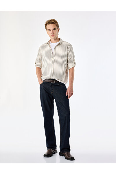 Koton Regular Fit Cotton Classic Collar Long Sleeve Striped Shirt