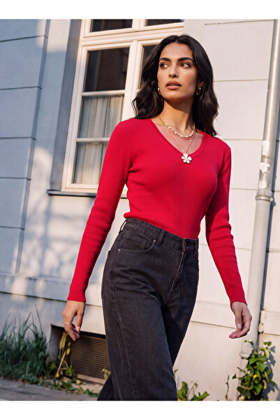 FAV V NECK RIB TRICOT SWEATER