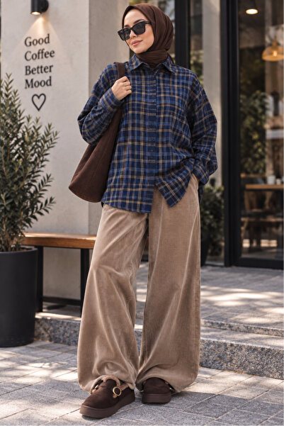 ShopFast Ekose Desenli Oval Kesim Oversize Gömlek