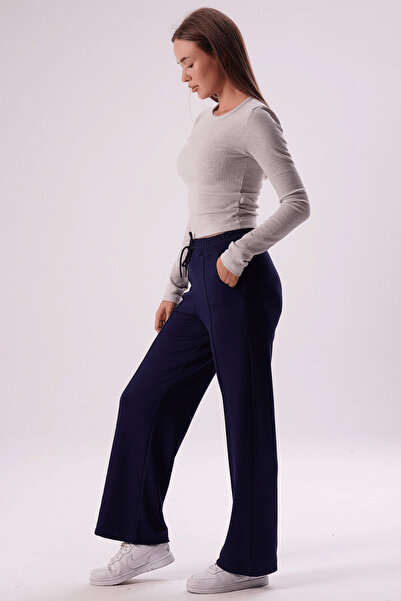KOZZ STYLE Pantaloni largi din țesătură modal, albastru marin