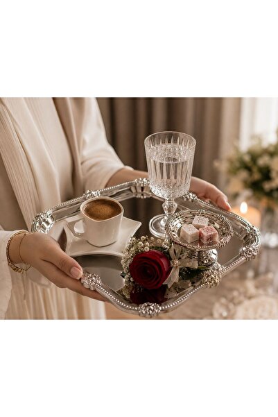 PARLADECOR PASLANMAZ ÇELİK GÜMÜŞ ÇİÇEK DESENLİ TEPSİ & LOKUMLUK, İSTEME, NİŞA...
