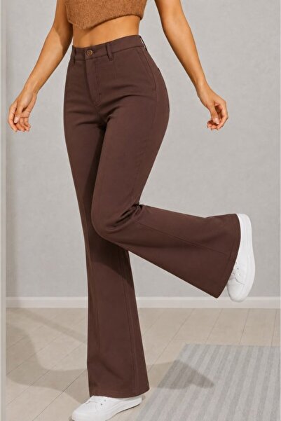 MODA ŞEHRİ High waist spanish leg double fabric pants