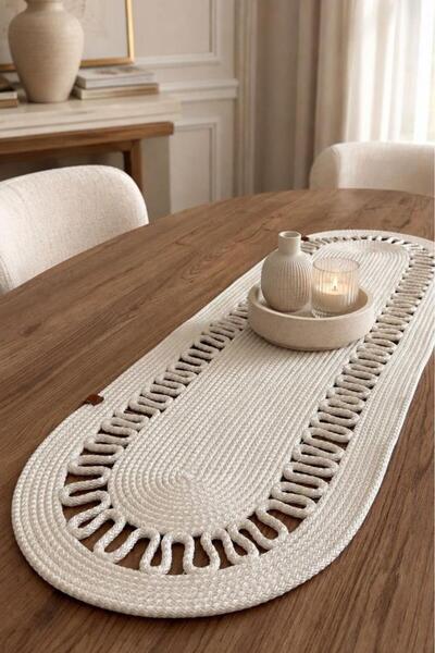 Çeyiz Diyarı Karanfil Luxury Crochet 33X100 cm Oval Runner Cream