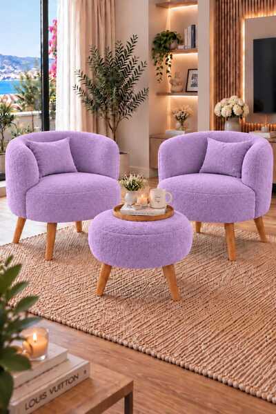 DEKOZUM BELİSSA Çay Seti Teddy Kumaş Kaplı Berjer Salon Balkon Koltuk Oturma ...