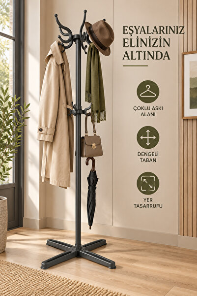 Decorness Dekoratif Askılık Metal Gövdeli Ayaklı Askı Lüx Ayaklı Portmanto As...