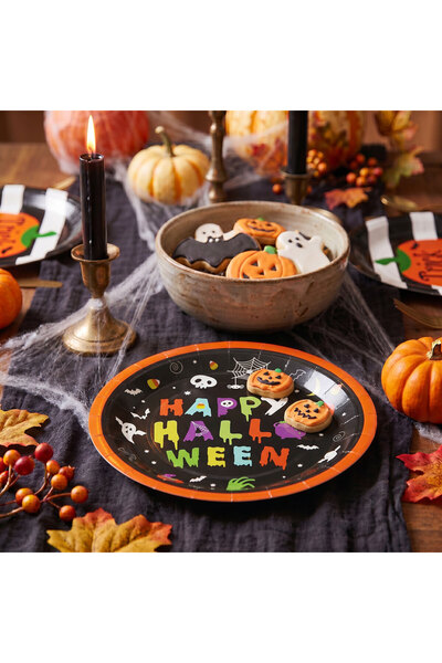 Alista Home Set of 8 Halloween paper plates, Happy Halloween, round, 23 cm, m...