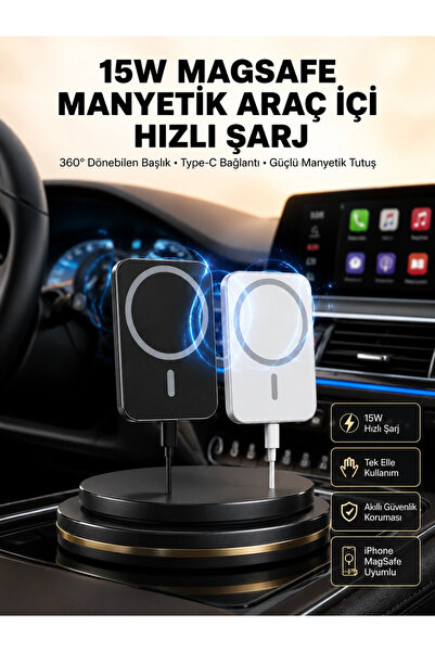 Epilons 15w Kablosuz Şarj Destekli Magsafe Araç Tutucu Havalandırma Klipsli