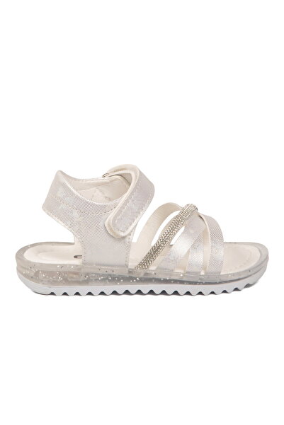 Cool White Velcro Stone Detailed Baby Sandals Maya B