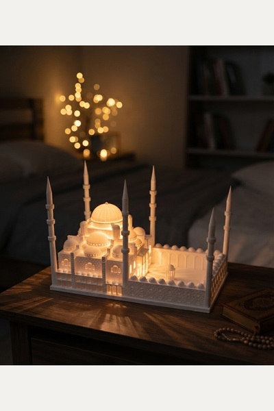 Jüjü Design Işıklandırma Uyumlu 6 Minareli Sultanahmet Camii Maketi Beyaz Dek...