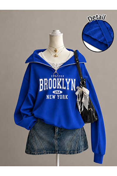 Revasser Unisex Erkek/Kadın BROOKLYN1998 Özel Baskılı Renkli Dik Yaka Yarım F...