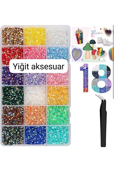 yiğit aksesuar Rengarenk 18 Renk 10.000 Adet Yapıştırma Taş Ss16(4 MM) Bedazz...