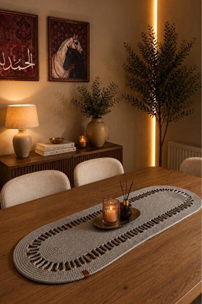 Çeyiz Diyarı Karanfil Luxury Crochet 33X100 cm Oval Runner Gray