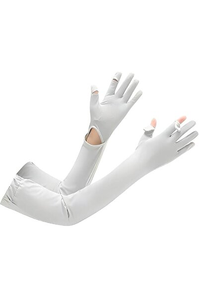 Tazweeq Full Finger Sun Protection Gloves with Arm Sleeves, UV Ice Silk Cooli...