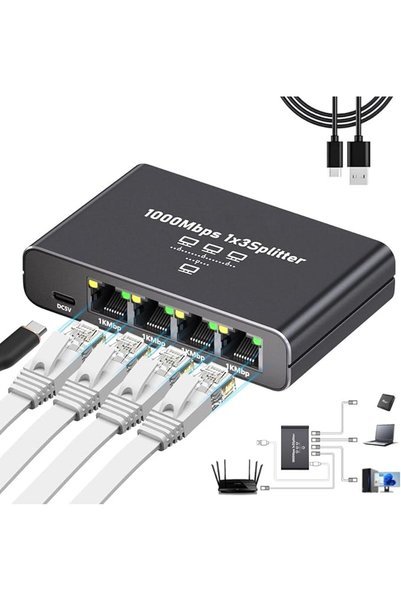 KASTWAVE موزع إيثرنت جيجابت 1 إلى 3، مضاعف منافذ RJ45 بسرعة 1000 ميجابت في ال...