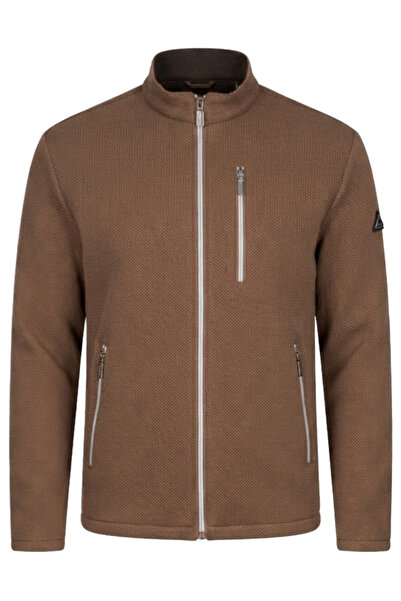 OMBRE Pánská bomber bunda, motorkářský střih, zapínání na zip C587, kávová barva
