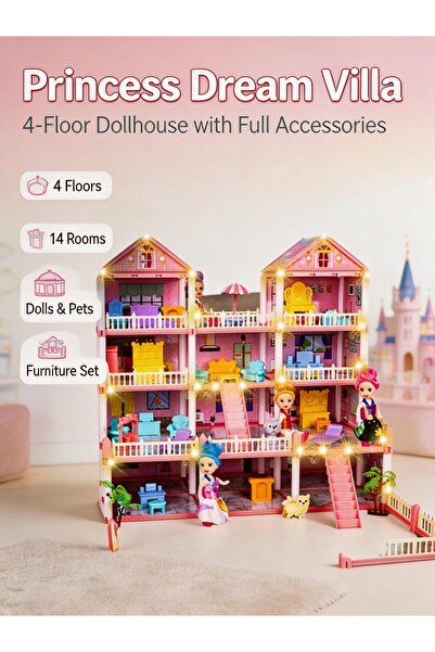 Generic Dollhouse,4 Floors Castle House,Doll House Toys,DIY Building Playset ...