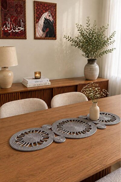 Çeyiz Diyarı Pateka Luxury Crochet 38X93 cm Runner Gray