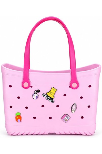 VELMORE 35×11×26cm cm EVA Rubber Beach Tote Bag with 5 Summer Charms | Waterp...