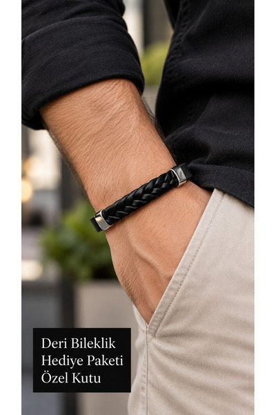 HER ŞEY NOTA www.herseynota.com Vardesso Black Leather Men's Bracelet - Thick...