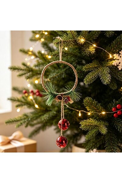 Kmt Style Ornament suspendat de Crăciun 38 cm, inel înfășurat cu sfoară, clop...