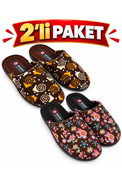 GEZER 2'li Paket Kışlık Kadın Ev Misafir Çeyiz Bohça Terliği