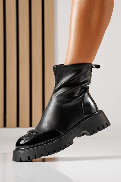 Zaira Ghete dama vatuite negre din piele ecologica Iris #30208 - 40