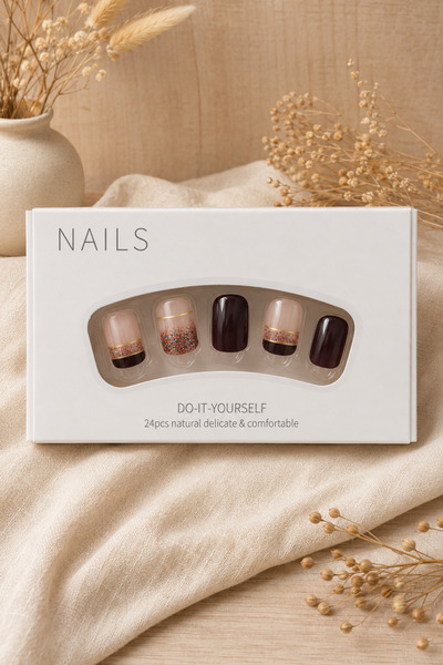 Kare Takma Tırnak Seti 24 Adet Orta Boy Yapıştırmalı Protez Tırnak Press On Nail Full Cover