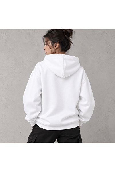 Jooy Beyaz Kapüşonlu Sweatshirt Be Real Not Perfect Baskılı Kadın Hoodie
