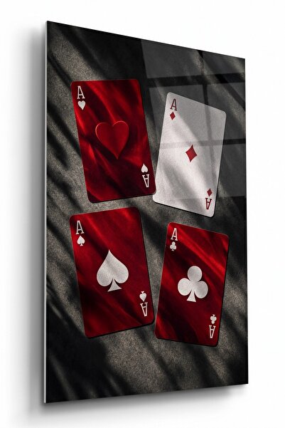 Poker Odası İçin Dört As Cam Tablo Salon Ofis Duvar Dekoru
