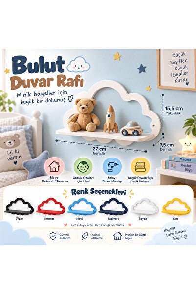 MYE TEKNOLOJİ Bulut Duvar Rafı 27x15,5x7,5 cm Çocuk Odası Dekoratif Oyuncak v...