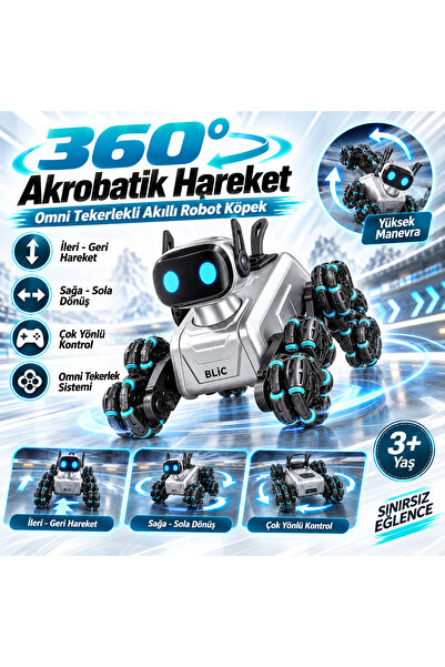 Fillikutum AI Robot Köpek Uzaktan Kumandalı Jest ve Ses Kontrollü Spreyli Işıklı Akrobatik