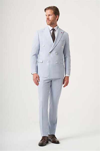 İmza Blue Swallow Collar Double Breasted 6 Drop Slim Fit Full Lining Flexible...