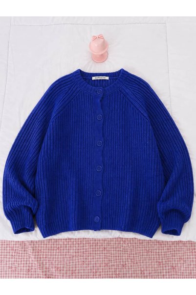 qarmacha Oversize Düğmeli Fitilli Hırka
