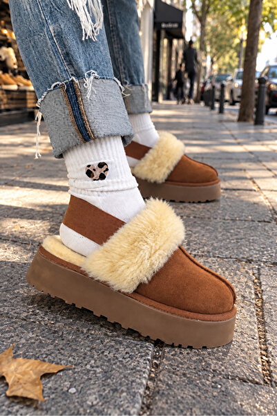 YNS STORE Tüylü önü kapalı Taba