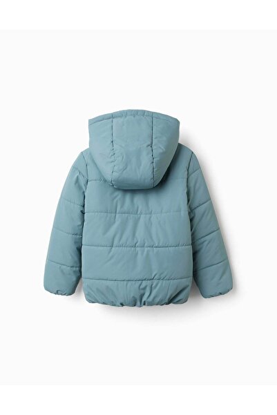 Ziddy Hooded Puffer Jacket With Polar Fleece Lining For Girls, Blue-Green