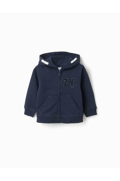 Ziddy Hooded Jacket With Zy Bouclé Embroidery For Baby Boys, Navy Blue