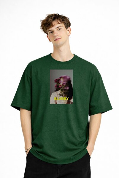 Zerenyus Blurry Baskılı - Premium Kumaş Oversize Erkek Tişört Haki