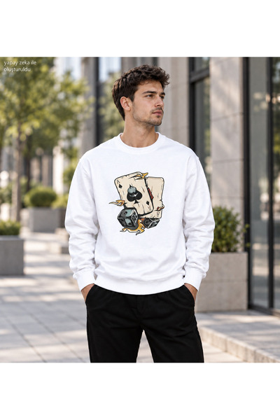 caddekombin Men's Playing Cards Ace and Dice Printed Crew Neck Casual Regular...