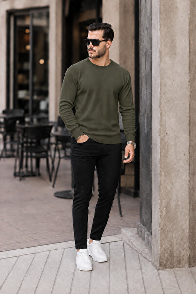comstar Men's Premium Crew Neck Khaki Basic Knit Sweater