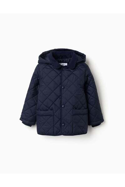 Ziddy Quilted Jacket With Detachable Hood For Children, Navy Blue