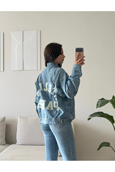 Zoom Butik Sırt Baskı Boyfriend Denim Ceket
