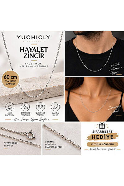Yuchicly Hayalet Zincir 60 cm Unisex Kadın Erkek Metal İnce Minimal Kolye Zin...